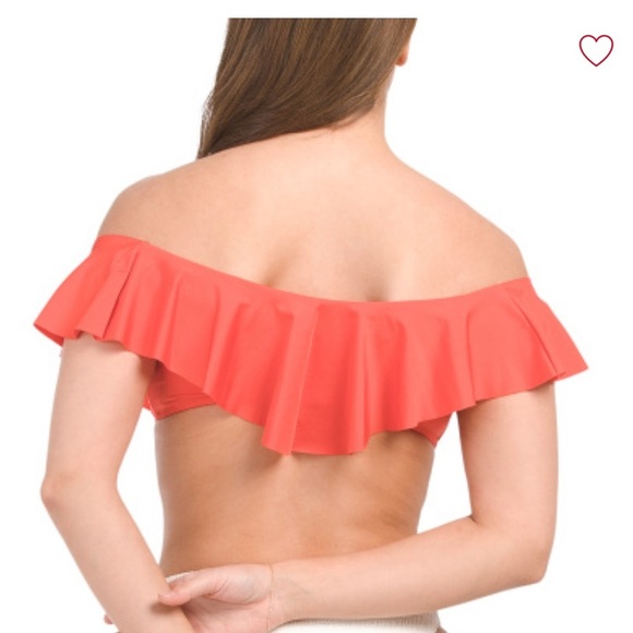 Trina Turk Bandeau Monaco Bikini Top Size 6  Ruffle Color Flame Strapless NWT - Picture 2 of 6